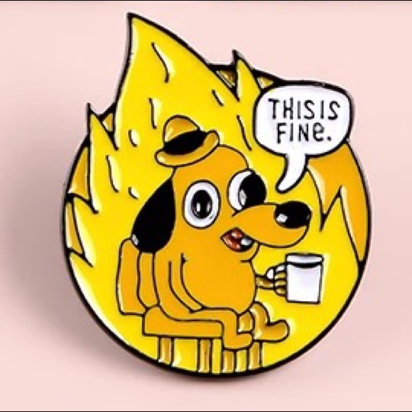 2 Pin Bundle Funny Large Enamel This is Fine Meme Dog Matching Pins BFF Gifts - Picture 5 of 12